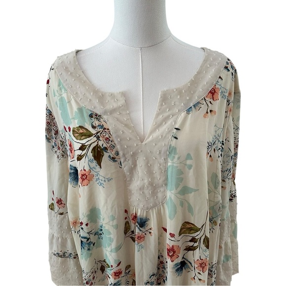 Women's 3X Ivory Floral Cottage Flowy PLUS Bell Sleeve Festival Curvy Soft Dress - Picture 2 of 8